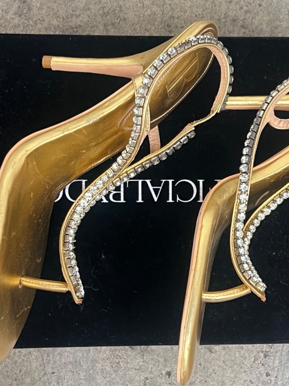 ByDose Gold Rhinestone Thong Toe Stiletto Sandals - Picture 3 of 5